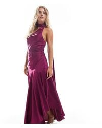 TFNC London - Bridesmaids Satin Asymmetric Maxi Dress With Scarf Neck - Lyst