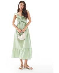 New Look - Ruffle Shirred Midi Dress - Lyst