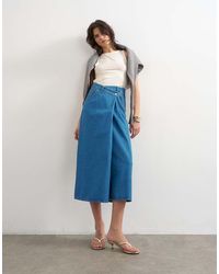TOPSHOP - Denim Wrap Circle Midi Skirt - Lyst