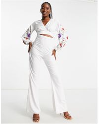 ASOS - Embroidered Cut Out Jumpsuit With Flare Leg - Lyst