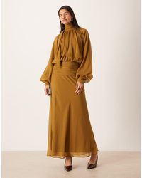 ASOS - High Neck Drape Chiffon Maxi Dress With Neck Tie - Lyst