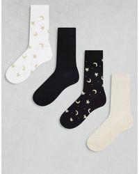 Lindex - 4 Pack Moon & Star Printed Glitter Detail Sock - Lyst