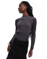 Monki - Gebreide Tweekleurige Top Met Lange Mouwen - Lyst