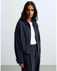 Oysho - Pinstripe Piqué Polo Neck Jacket With Cotton - Lyst