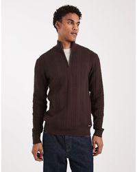 Threadbare - Pull en maille torsadée à col zippé - marron chocolat - Lyst