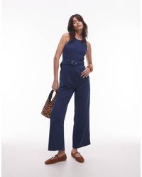 Mango - Combinaison droite en denim avec détail ceinture - indigo - Lyst