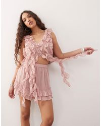 Amy Lynn - Ruffle Detail Pleated Chiffon Crop Top Co-ord - Lyst