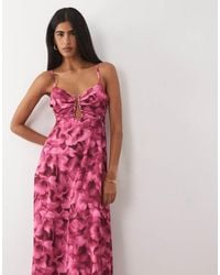 Abercrombie & Fitch - Cut Out Detail Flowy Maxi Dress With Built - Lyst
