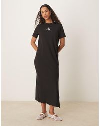 Calvin Klein - Ribbed Cotton Maxi T-Shirt Dress - Lyst