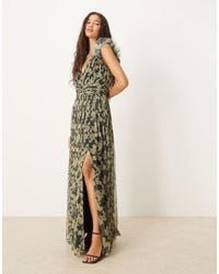 ANAYA - Floral Flutter Sleeve V Neck Maxi Dress - Lyst