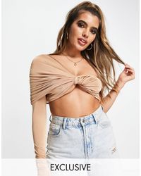 Missguided Co-ord One Shoulder Knot Front Crop Top - Multicolor
