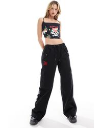Ed Hardy - Relaxed Cargo Trousers With Red Script Bum Logo - Lyst