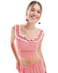 Miss Selfridge - Caraco d'ensemble à carreaux vichy et bords volantés - Lyst