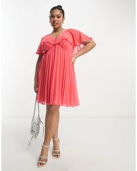ASOS - Asos Design Curve Flutter Sleeve V Neck Pleat Mini Dress - Lyst