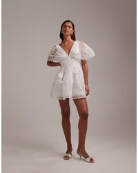 ASOS - Bridal Trailing 3D Floral Pintuck Cinch Waist Mini Dress - Lyst