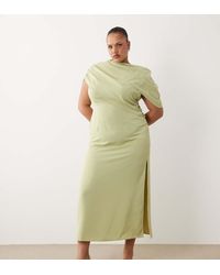 ASOS - Asos Design Curve Fallen Shoulder Slinky Midi Dress - Lyst