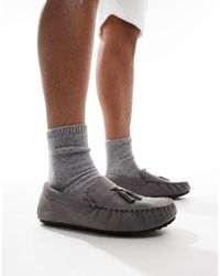 ASOS - Mocassin Pantoffels Met Voering Van Imitatiebont - Lyst