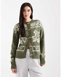 Daisy Street - Boxy Cardigan With Floral Graphic And Toggles - Lyst