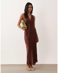 New Look - Lace Trim Satin Midi Dress - Lyst