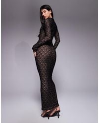 Ruched & Ready - High Neck Long Sleeve Sculpting Lace Maxi Dress - Lyst