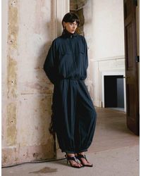 TOPSHOP - Gestreepte Broek Van Modal Met Pofzoom - Lyst