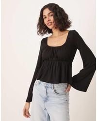 ASOS - Top Stile Babydoll Nero Con Maniche Svasate - Lyst