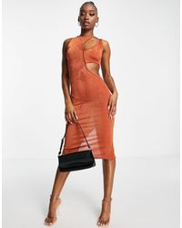 Fashionkilla Slash Bust Midi Body-conscious Dress - Orange