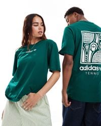 adidas Originals - Camiseta verde unisex con estampado gráfico en la espalda tennis - Lyst