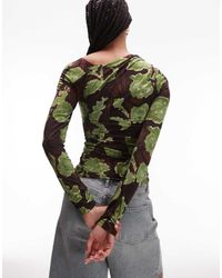 TOPSHOP - Asymmetric Slash Neck Floral Print Long Sleeve Top - Lyst