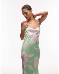 TOPSHOP - Vestito Sottoveste Lungo Lime E Rosa A Fiori Con Scollo Ad Anello - Lyst