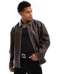 ASOS - Premium Real Leather Oversized Distressed Harrington Jacket - Lyst