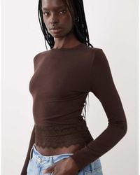 Miss Selfridge - Lace Trim Crew Neck Top - Lyst