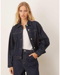 ASOS - Giacca Di Jeans Squadrata Indaco Con Pieghe Sul Retro - Lyst