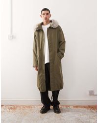 Reclaimed (vintage) - Longline Parka Jacket With Faux Fur Hood - Lyst