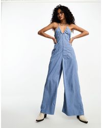 Free People - Wide Leg Denim Cami Jumpsuit - Lyst