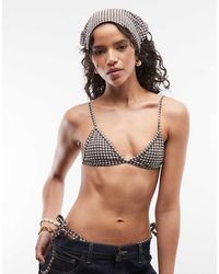Collusion - Triangel Bikinitopje Van Seersucker Met Gingham Ruit - Lyst