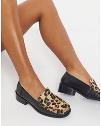 ASOS Черные Кожаные Лоферы С Леопардовым Принтом В Стиле 90-х - Многоцветный