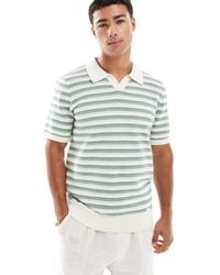 Threadbare - Cotton Rich Short Sleeve Knitted Stripe Polo Top - Lyst