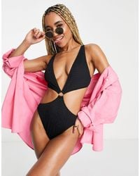 South Beach - Exclusive Crinkle Cut Out Ring Detail Swimsuit - Lyst