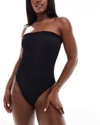 South Beach - Frilly Crinkle Bandeau Swimsuit - Lyst