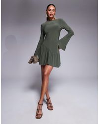 ASOS - Long Sleeve Mini Dress With Shaped Hem Detail And Flippy Skirt - Lyst