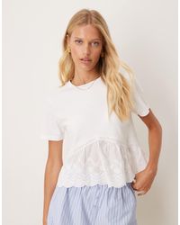 Mango - Cotton T-Shirt With Lace Pep Hem - Lyst