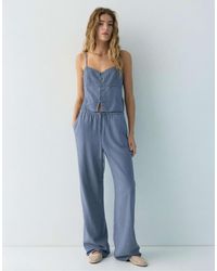 Pull&Bear - Pantalon fluide en lin et viscose mélangés - Lyst