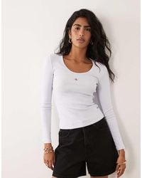 Calvin Klein - Woven Label Ribbed Long Sleeve T-shirt - Lyst