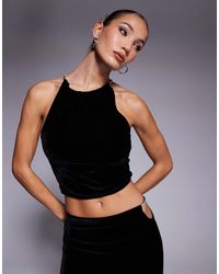 ASOS - Top d'ensemble en velours avec encolure américaine et bordure à strass - Lyst
