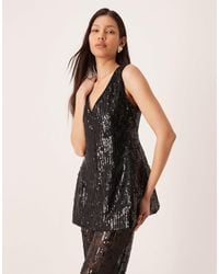 ASOS - Tailored V Neck Sequin Cinched Waist Peplum Top Co-ord - Lyst
