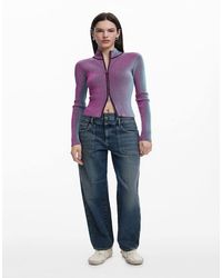 Desigual - Chaqueta Morada Con Cremallera Bidireccional De Punto - Lyst