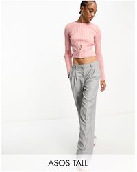ASOS - Asos Design Tall Knitted Crop Top With Tie Back And Flared Sleeve - Lyst
