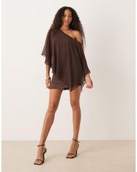 ASOS - Satin Chiffon Mix Drape One Shoulder Mini Dress - Lyst