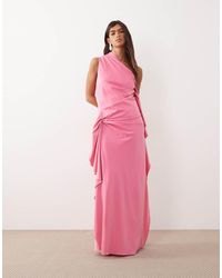ARRANGE - One Shoulder Draped Maxi Dress With Ruffles - Lyst